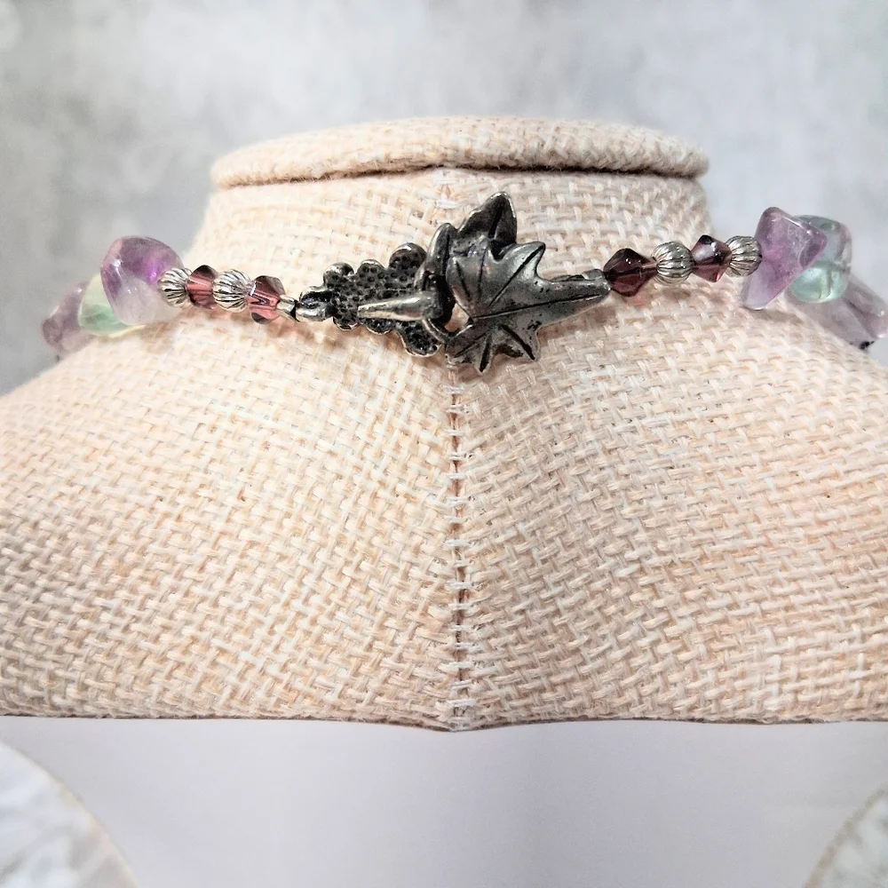 Fluorite Stone Beaded Necklace Purple Green Healing Clarity Balance Crystal
